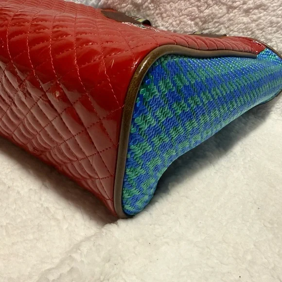 Consuela Quilted Red Patent Floral Embroidered Tote - Picture 10 of 16